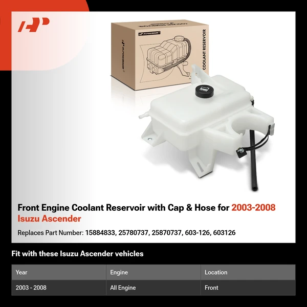 Front Engine Coolant Reservoir with Cap & Hose for 2003-2008 Isuzu Ascender