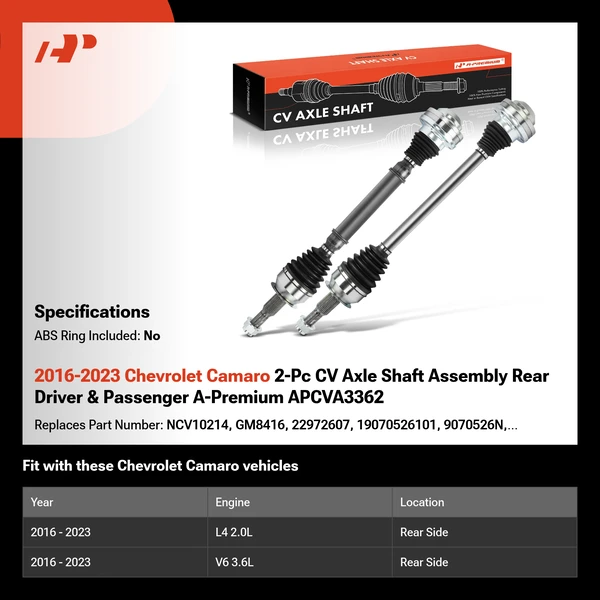2016-2023 Chevrolet Camaro 2-Pc CV Axle Shaft Assembly Rear Driver & Passenger A-Premium APCVA3362