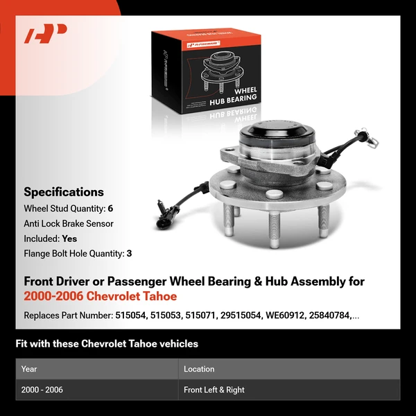 Front Driver or Passenger Wheel Bearing & Hub Assembly for 2000-2006 Chevrolet Tahoe