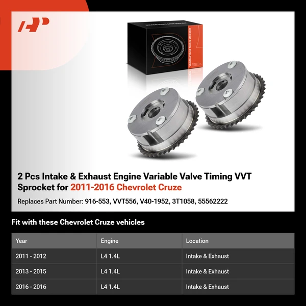 2 Pcs Intake & Exhaust Engine Variable Valve Timing VVT Sprocket for 2011-2016 Chevrolet Cruze