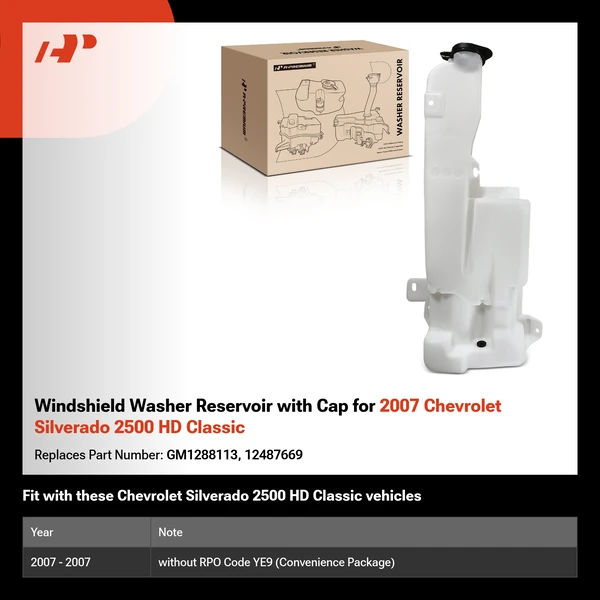 Windshield Washer Reservoir with Cap for 2007 Chevrolet Silverado 2500 HD Classic