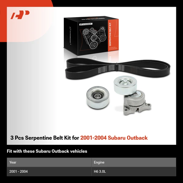 3 Pcs Serpentine Belt Kit for 2001-2004 Subaru Outback