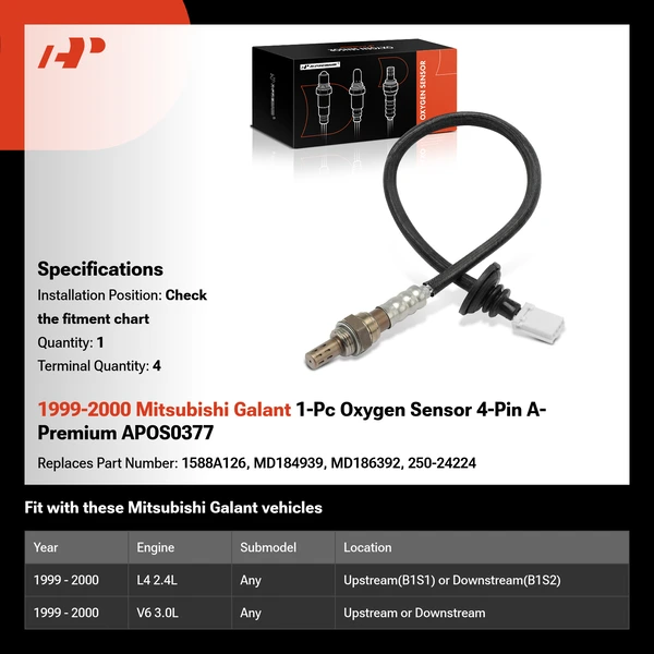 1999-2000 Mitsubishi Galant 1-Pc Oxygen Sensor 4-Pin A-Premium APOS0377