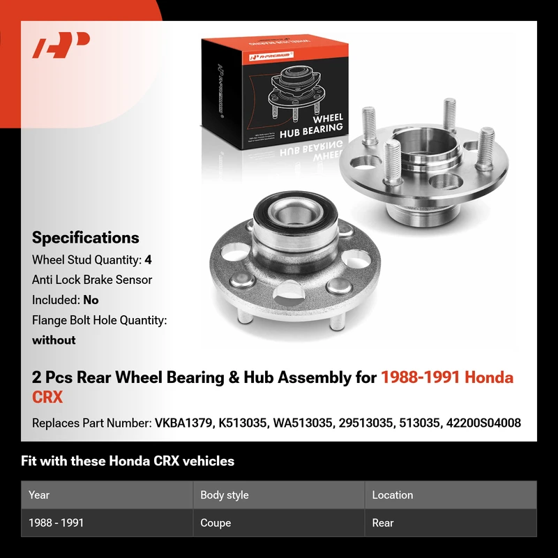 2 Pcs Rear Wheel Bearing & Hub Assembly for 1988-1991 Honda CRX