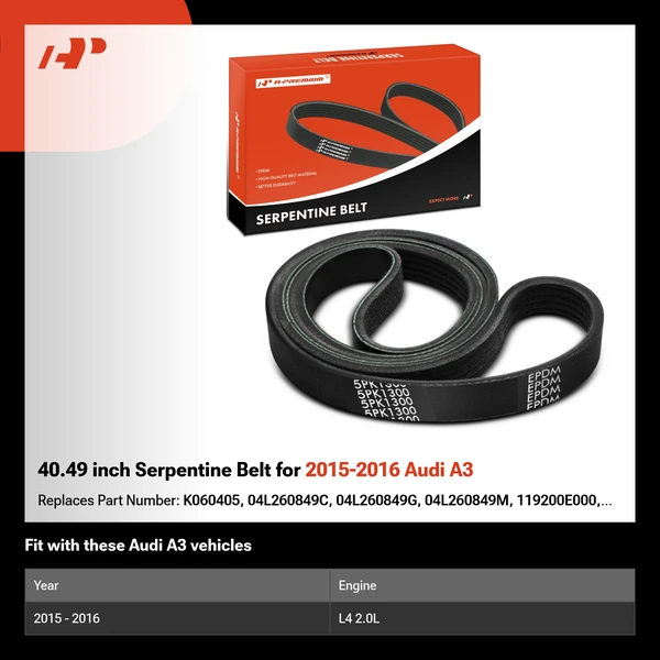 40.49 inch Serpentine Belt for 2015-2016 Audi A3