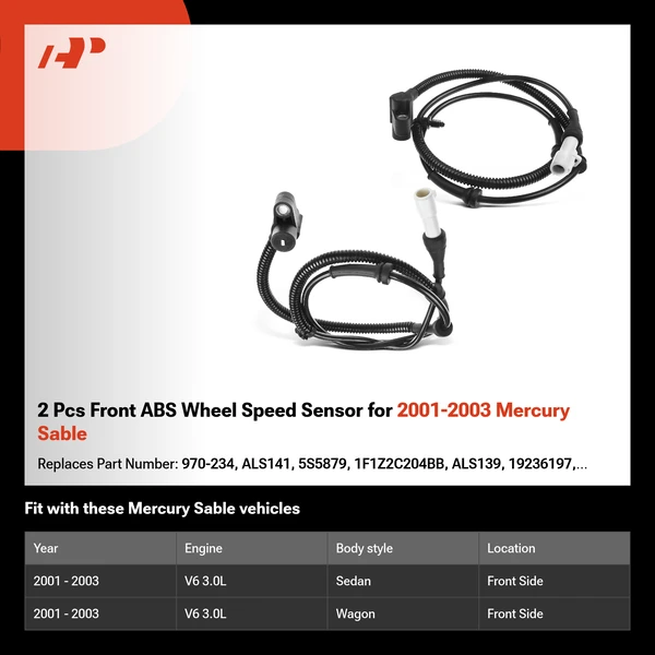 2 Pcs Front ABS Wheel Speed Sensor for 2001-2003 Mercury Sable