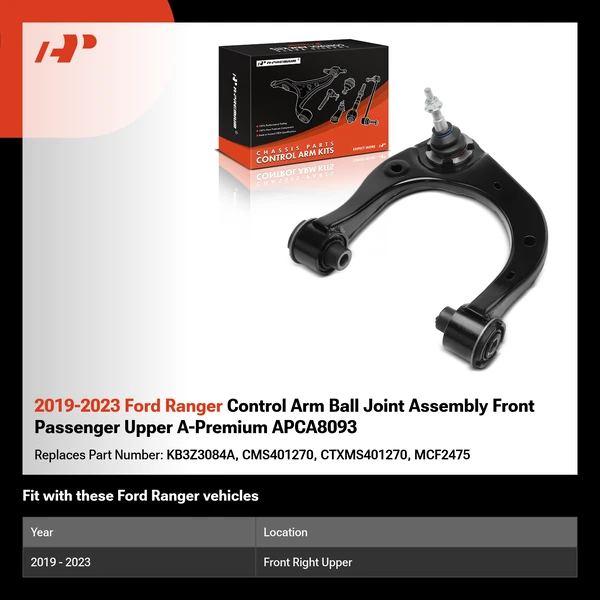2019-2023 Ford Ranger Control Arm Ball Joint Assembly Front Passenger Upper A-Premium APCA8093