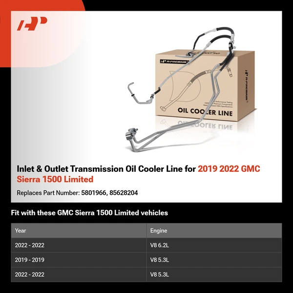 Inlet & Outlet Transmission Oil Cooler Line for 2019 2022 GMC Sierra 1500 Limited