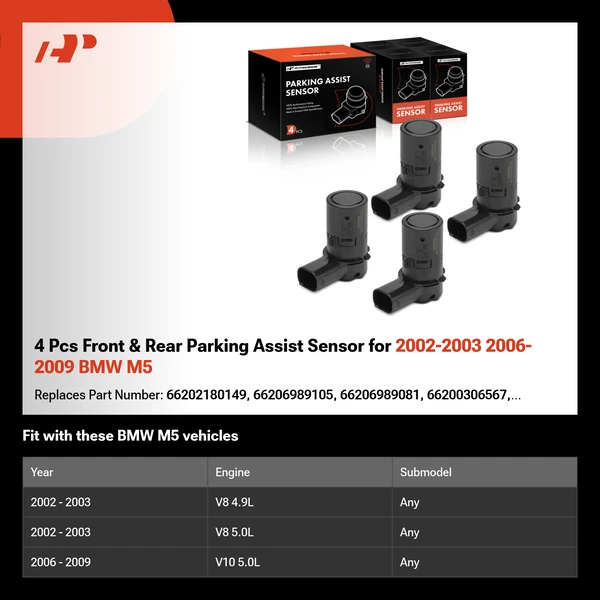 4 Pcs Front & Rear Parking Assist Sensor for 2002-2003 2006-2009 BMW M5