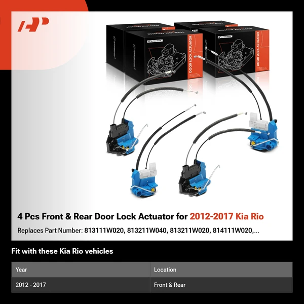 4 Pcs Front & Rear Door Lock Actuator for 2012-2017 Kia Rio