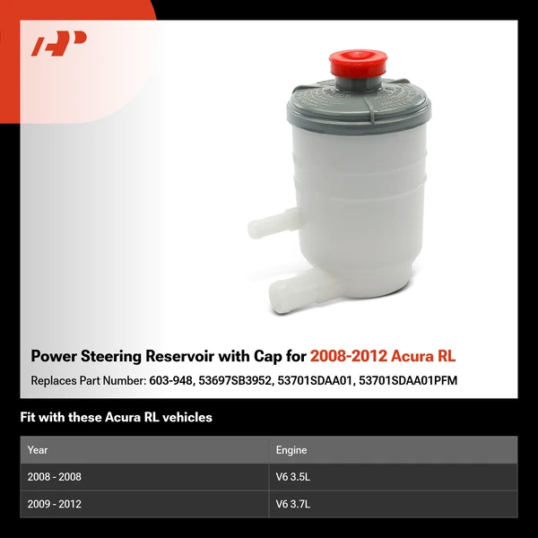 Power Steering Reservoir with Cap for 2008-2012 Acura RL