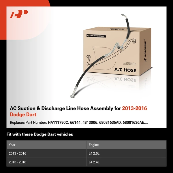 AC Suction & Discharge Line Hose Assembly for 2013-2016 Dodge Dart