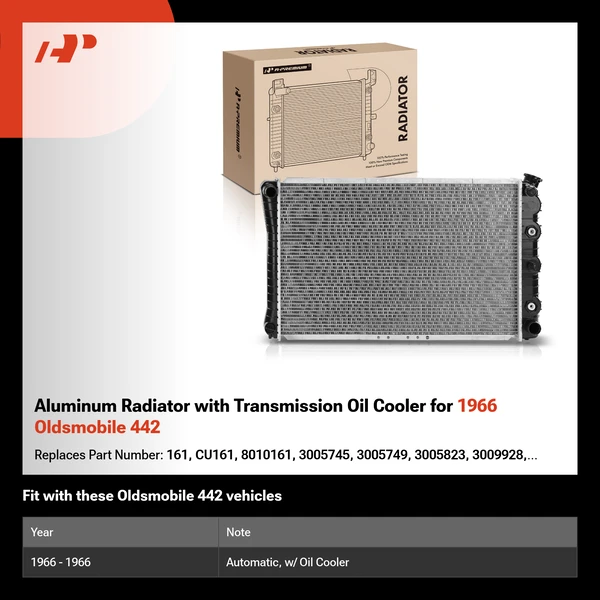 Aluminum Radiator with Transmission Oil Cooler for 1966 Oldsmobile 442