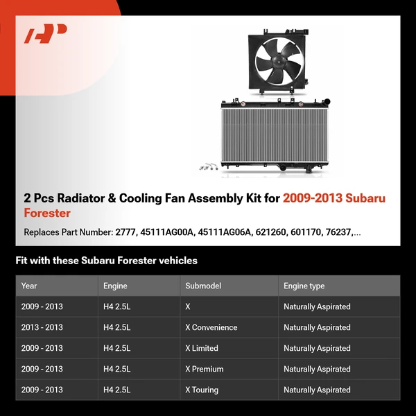 2 Pcs Radiator & Cooling Fan Assembly Kit for 2009-2013 Subaru Forester