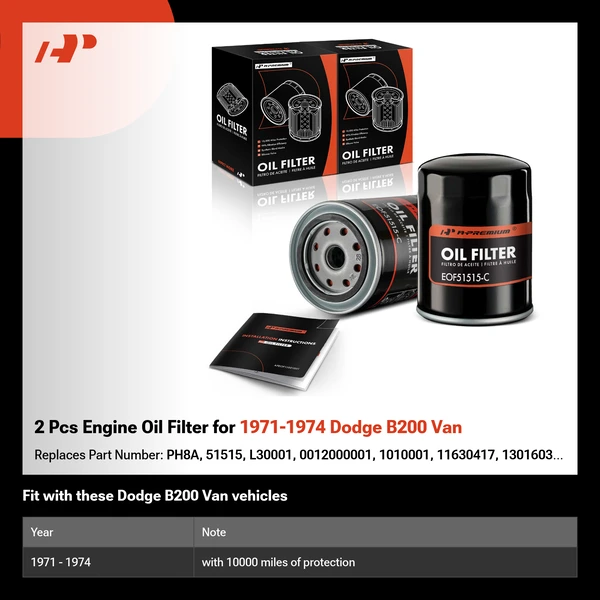 2 Pcs Engine Oil Filter for 1971-1974 Dodge B200 Van