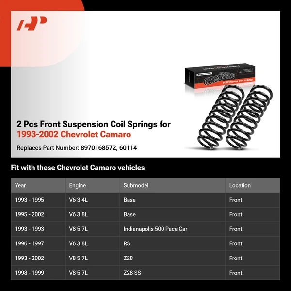 2 Pcs Front Suspension Coil Springs for 1993-2002 Chevrolet Camaro