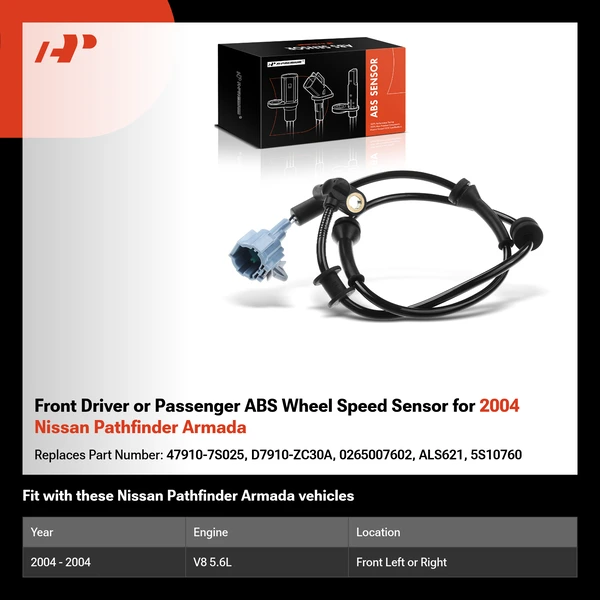 Front Driver or Passenger ABS Wheel Speed Sensor for 2004 Nissan Pathfinder Armada