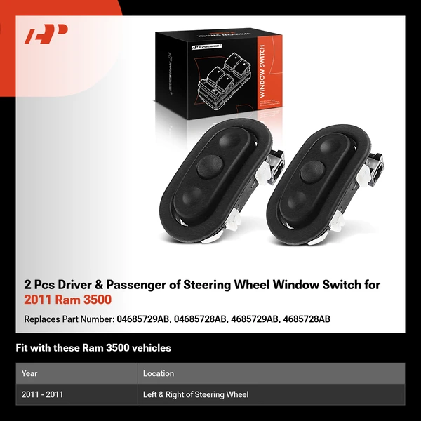 2 Pcs Driver & Passenger of Steering Wheel Window Switch for 2011 Ram 3500