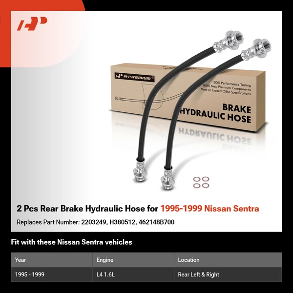 2 Pcs Rear Brake Hydraulic Hose for 1995-1999 Nissan Sentra