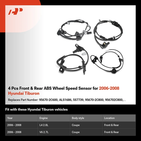 4 Pcs Front & Rear ABS Wheel Speed Sensor for 2006-2008 Hyundai Tiburon