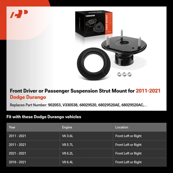 Front Driver or Passenger Suspension Strut Mount for 2011-2021 Dodge Durango