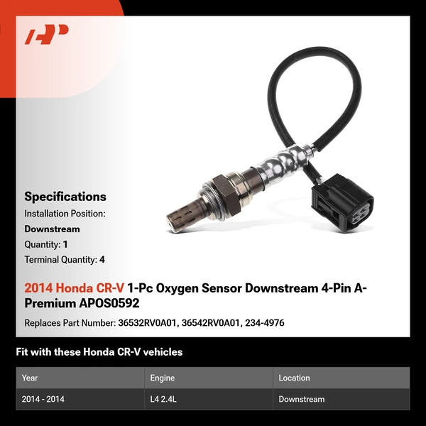 2014 Honda CR-V 1-Pc Oxygen Sensor Downstream 4-Pin A-Premium APOS0592
