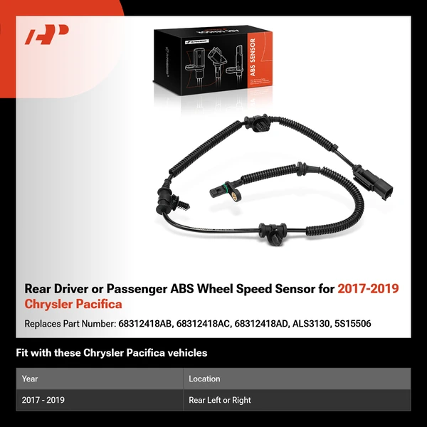 Rear Driver or Passenger ABS Wheel Speed Sensor for 2017-2019 Chrysler Pacifica