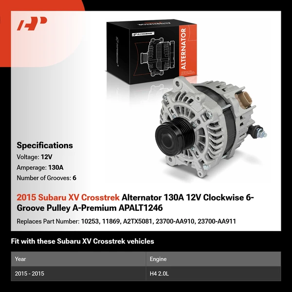 2015 Subaru XV Crosstrek Alternator 130A 12V Clockwise 6-Groove Pulley A-Premium APALT1246