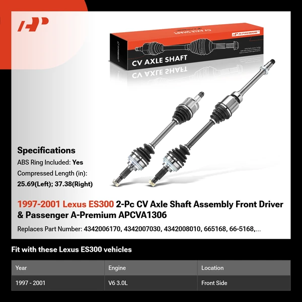 1997-2001 Lexus ES300 2-Pc CV Axle Shaft Assembly Front Driver & Passenger A-Premium APCVA1306