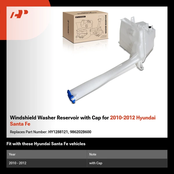 Windshield Washer Reservoir with Cap for 2010-2012 Hyundai Santa Fe
