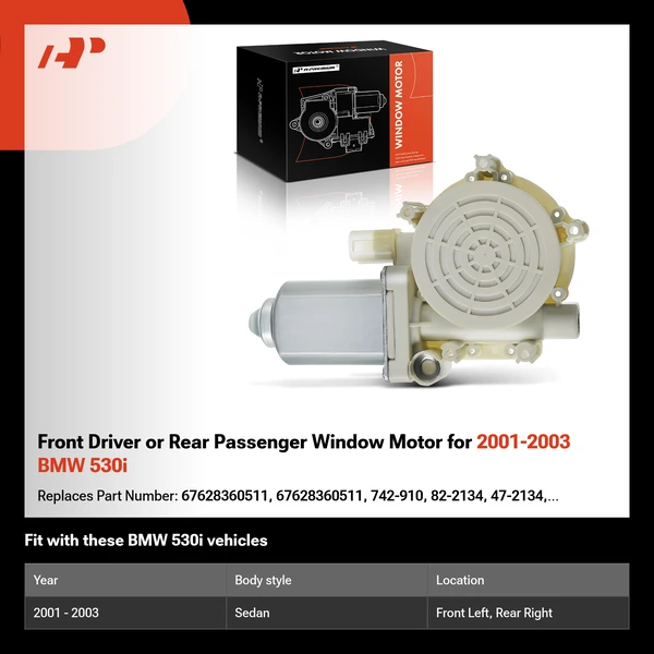 Front Driver or Rear Passenger Window Motor for 2001-2003 BMW 530i