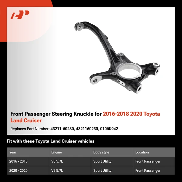 Front Passenger Steering Knuckle for 2016-2018 2020 Toyota Land Cruiser