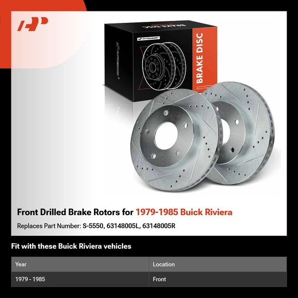Front Drilled Brake Rotors for 1979-1985 Buick Riviera