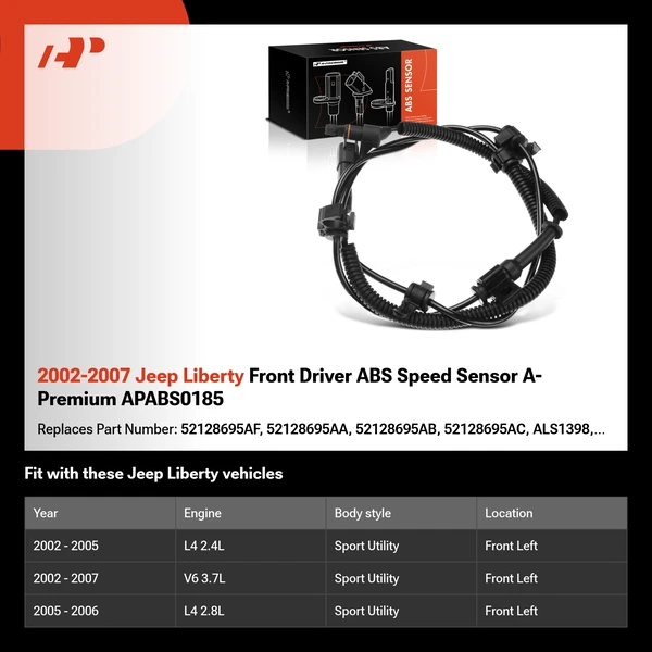 2002-2007 Jeep Liberty Front Driver ABS Speed Sensor A-Premium APABS0185