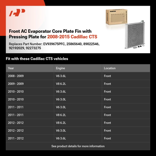 Front AC Evaporator Core Plate Fin with Pressing Plate for 2008-2015 Cadillac CTS