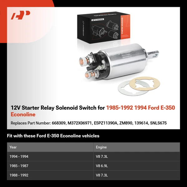 12V Starter Relay Solenoid Switch for 1985-1992 1994 Ford E-350 Econoline