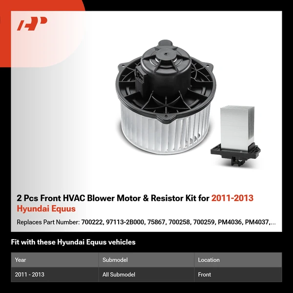 2 Pcs Front HVAC Blower Motor & Resistor Kit for 2011-2013 Hyundai Equus