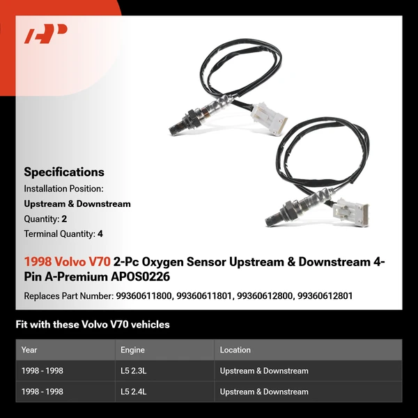1998 Volvo V70 2-Pc Oxygen Sensor Upstream & Downstream 4-Pin A-Premium APOS0226