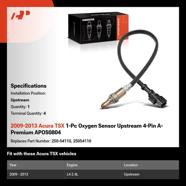 2009-2013 Acura TSX 1-Pc Oxygen Sensor Upstream 4-Pin A-Premium APOS0804