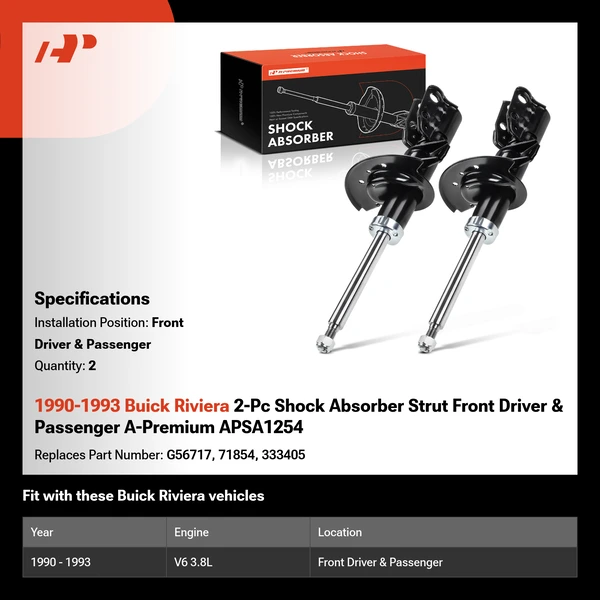 1990-1993 Buick Riviera 2-Pc Shock Absorber Strut Front Driver & Passenger A-Premium APSA1254