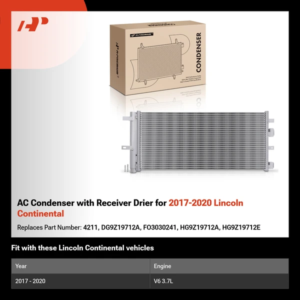 AC Condenser with Receiver Drier for 2017-2020 Lincoln Continental