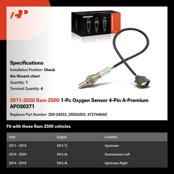 2011-2020 Ram 2500 1-Pc Oxygen Sensor 4-Pin A-Premium APOS0371