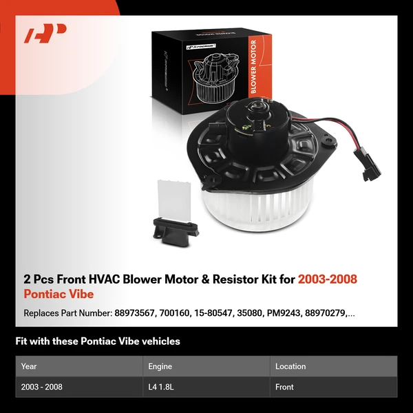 2 Pcs Front HVAC Blower Motor & Resistor Kit for 2003-2008 Pontiac Vibe