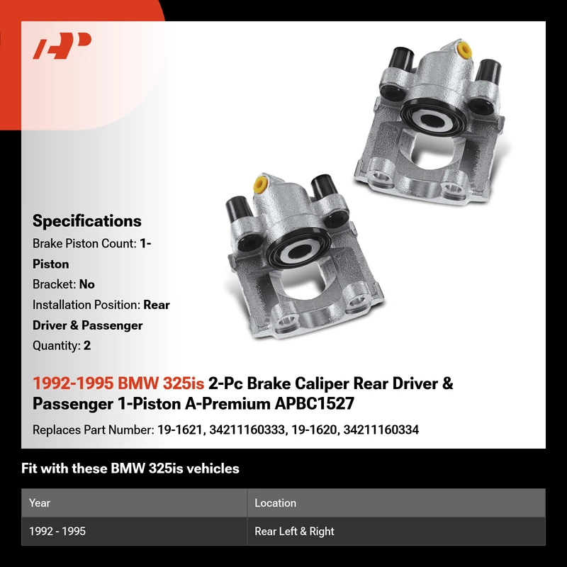 1992-1995 BMW 325is 2-Pc Brake Caliper Rear Driver & Passenger 1-Piston A-Premium APBC1527