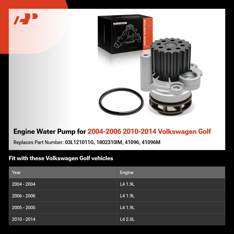 Engine Water Pump for 2004-2006 2010-2014 Volkswagen Golf