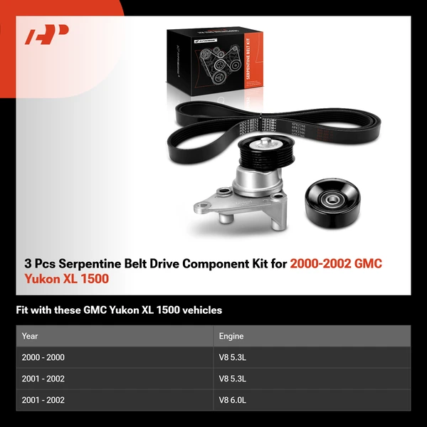 3 Pcs Serpentine Belt Drive Component Kit for 2000-2002 GMC Yukon XL 1500