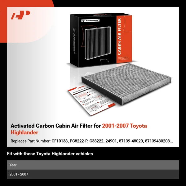 Activated Carbon Cabin Air Filter for 2001-2007 Toyota Highlander