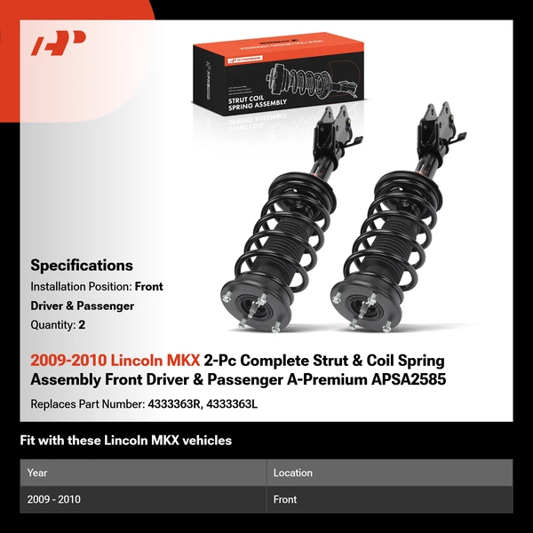 2009-2010 Lincoln MKX 2-Pc Complete Strut & Coil Spring Assembly Front Driver & Passenger A-Premium APSA2585