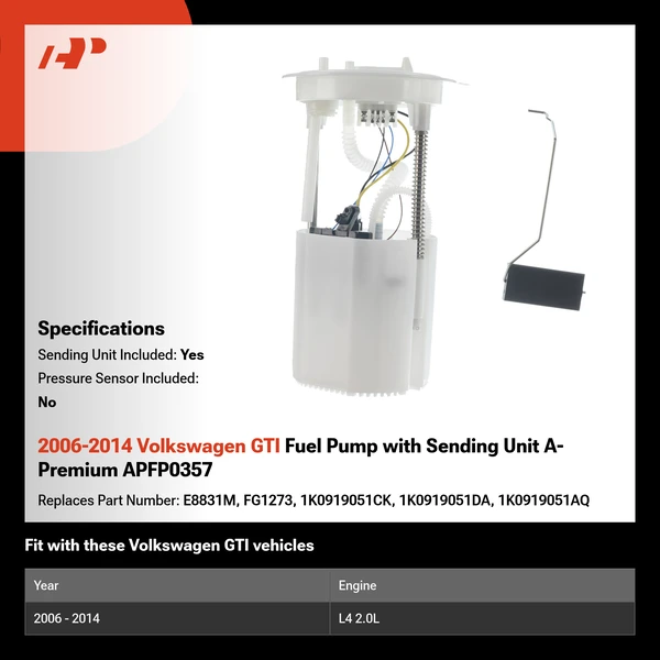 2006-2014 Volkswagen GTI Fuel Pump with Sending Unit A-Premium APFP0357