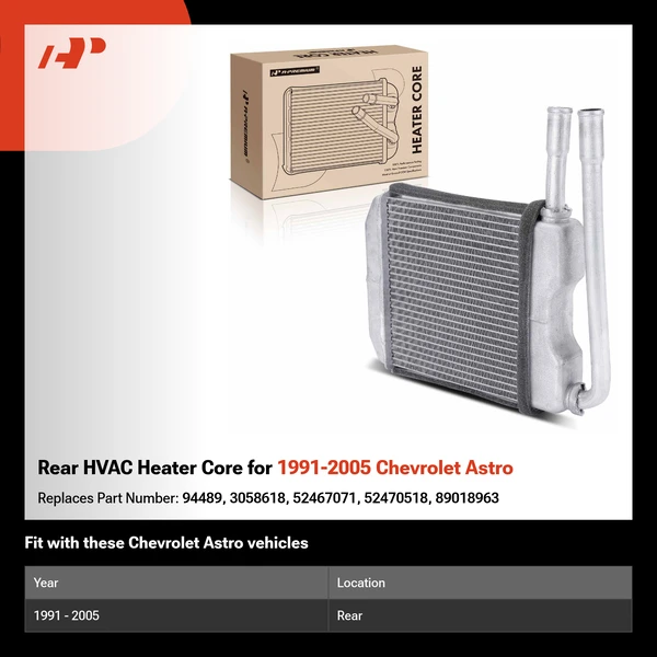 Rear HVAC Heater Core for 1991-2005 Chevrolet Astro